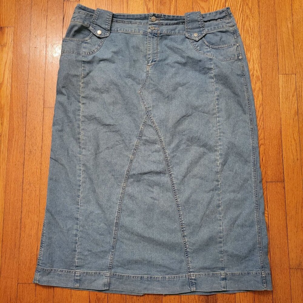 Lisa Dee 22 Blue Jean Denim Long Skirt Back Slit Yellowstone Y2K